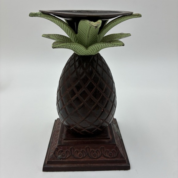 Vintage Heavy Pineapple Palm Tree tapered candle holder Metal/Bronze 7" in Tall - Picture 8 of 8
